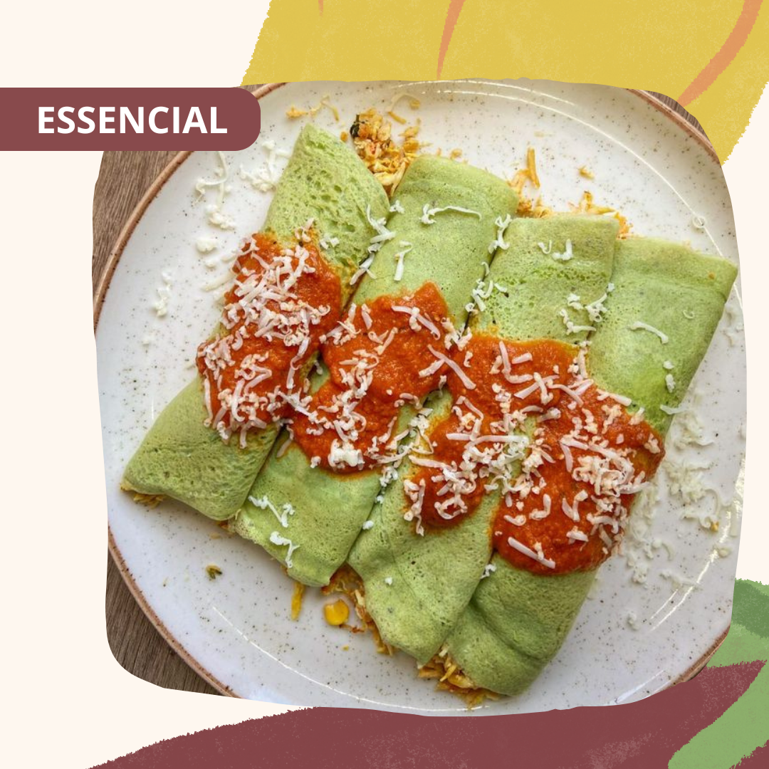 Low Carb - Panqueca de espinafre recheada com frango ao molho sugo