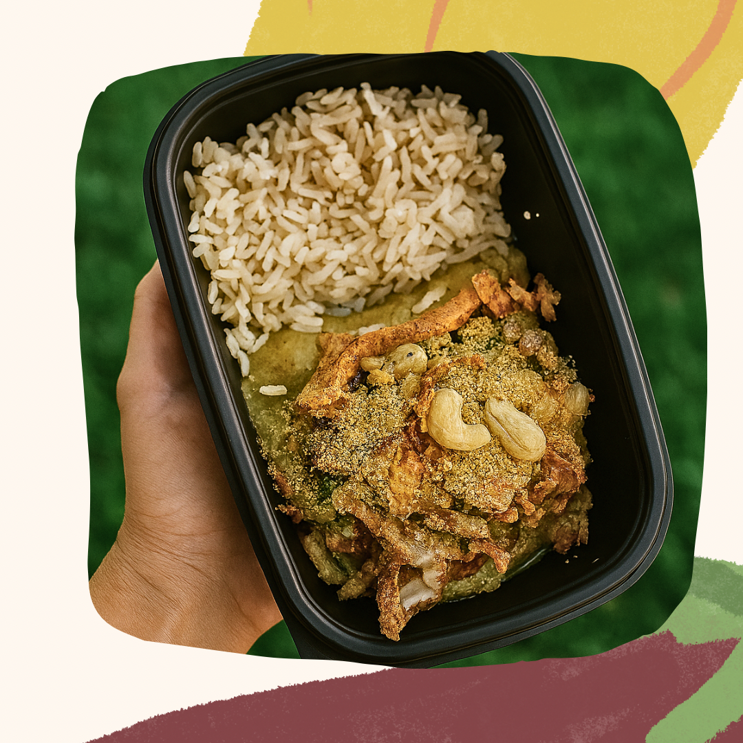 Filé mignon suíno, puré de banana da terra e farofa de castanhas