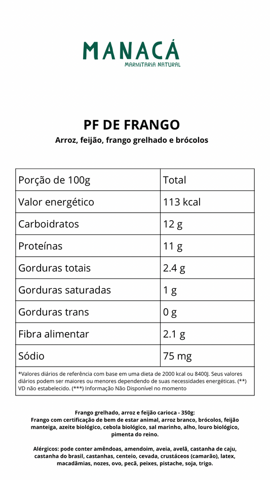 Brasileirinho de Frango (arroz, feijão e frango grelhado com brócolos)