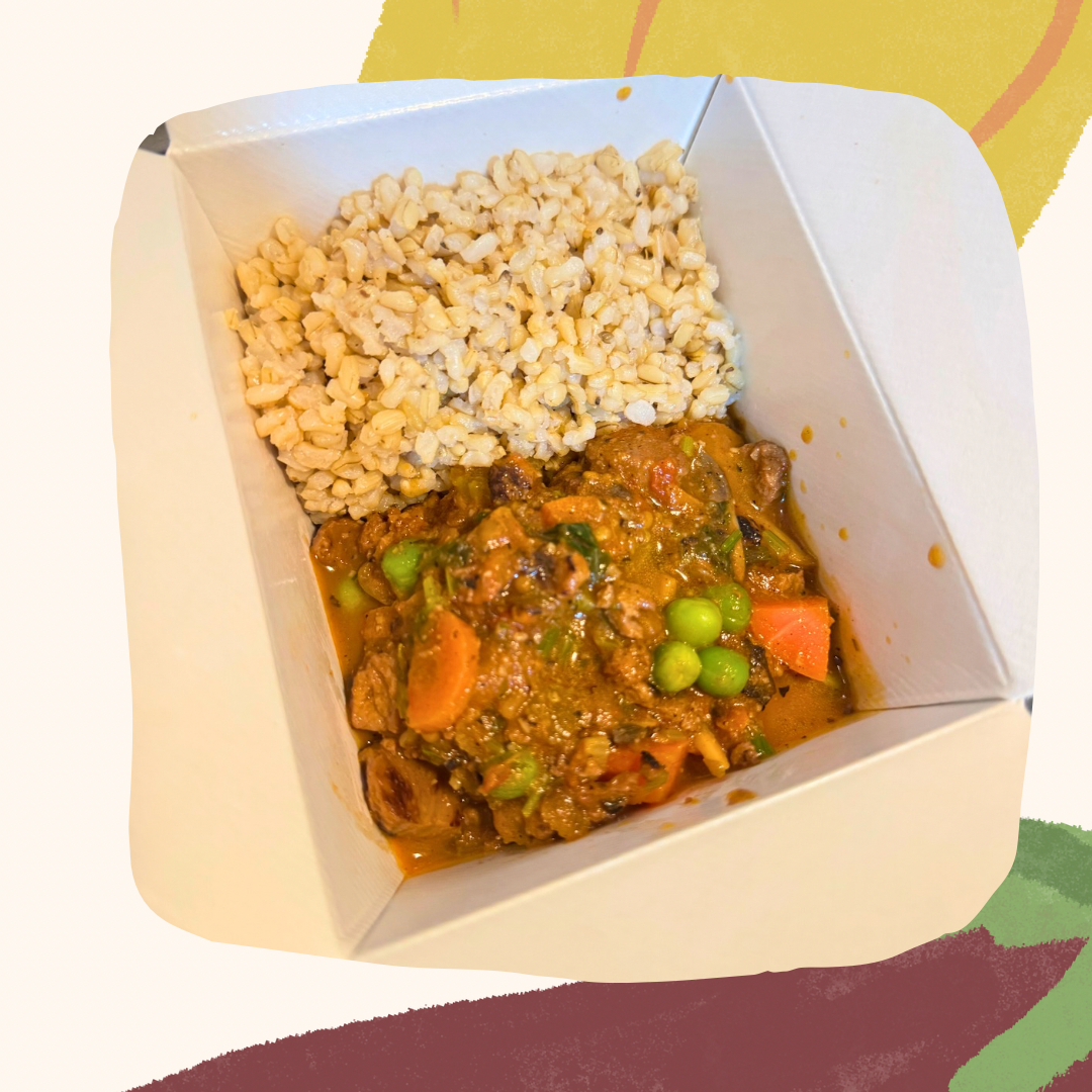 Jardineira de carne de soja com arroz branco (Vegan)