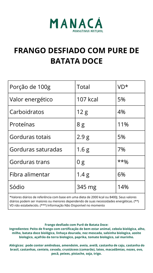 Frango desfiado com puré de batata doce XL