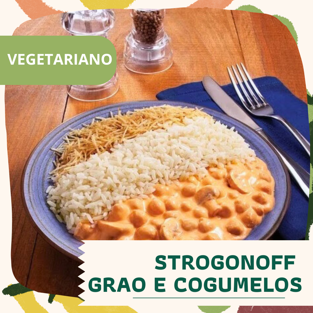 Strogonoff de graõ de bico e cogumelos