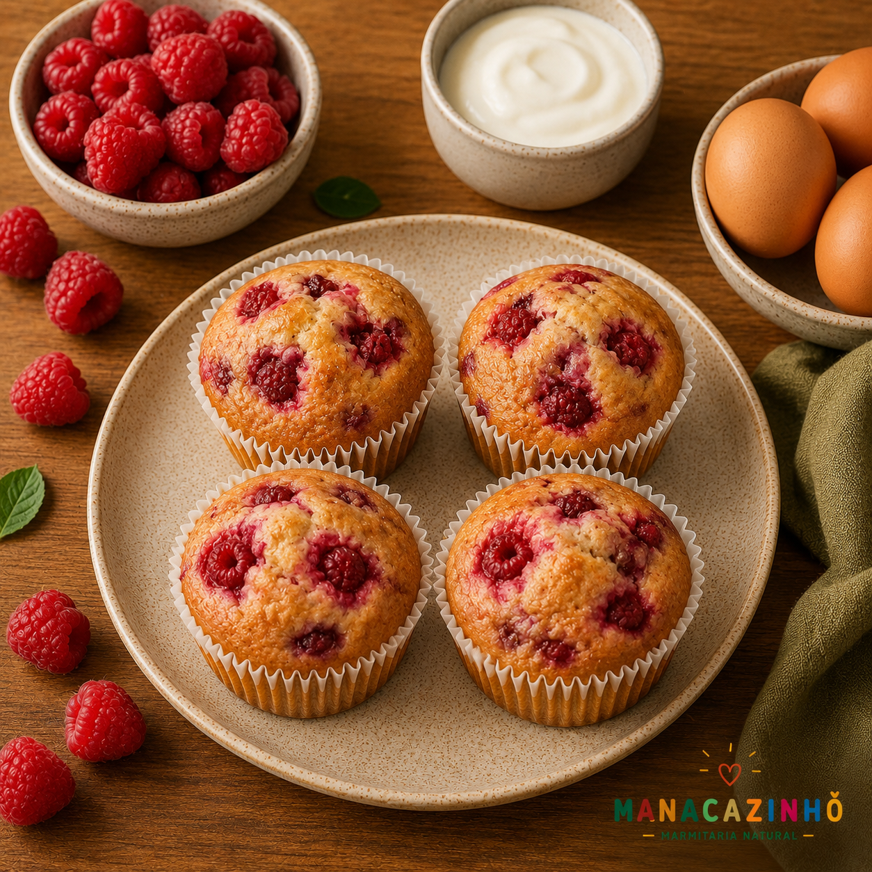 Muffin de framboesa e iogurte - 4 unid