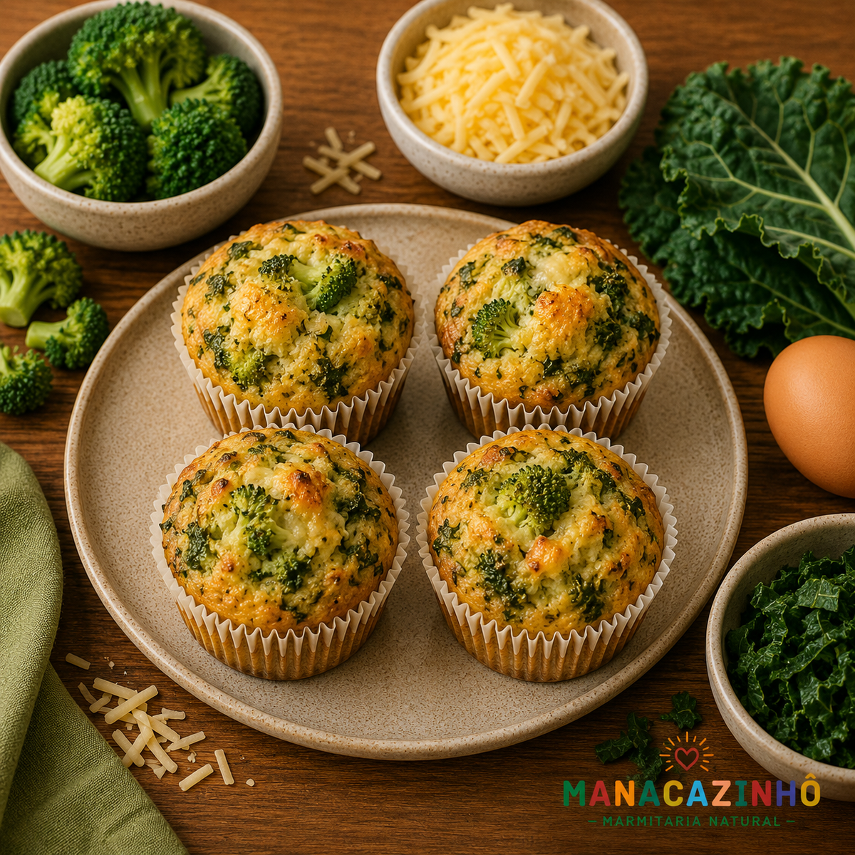 Muffin de brócolos, couve e queijo - 4 unid