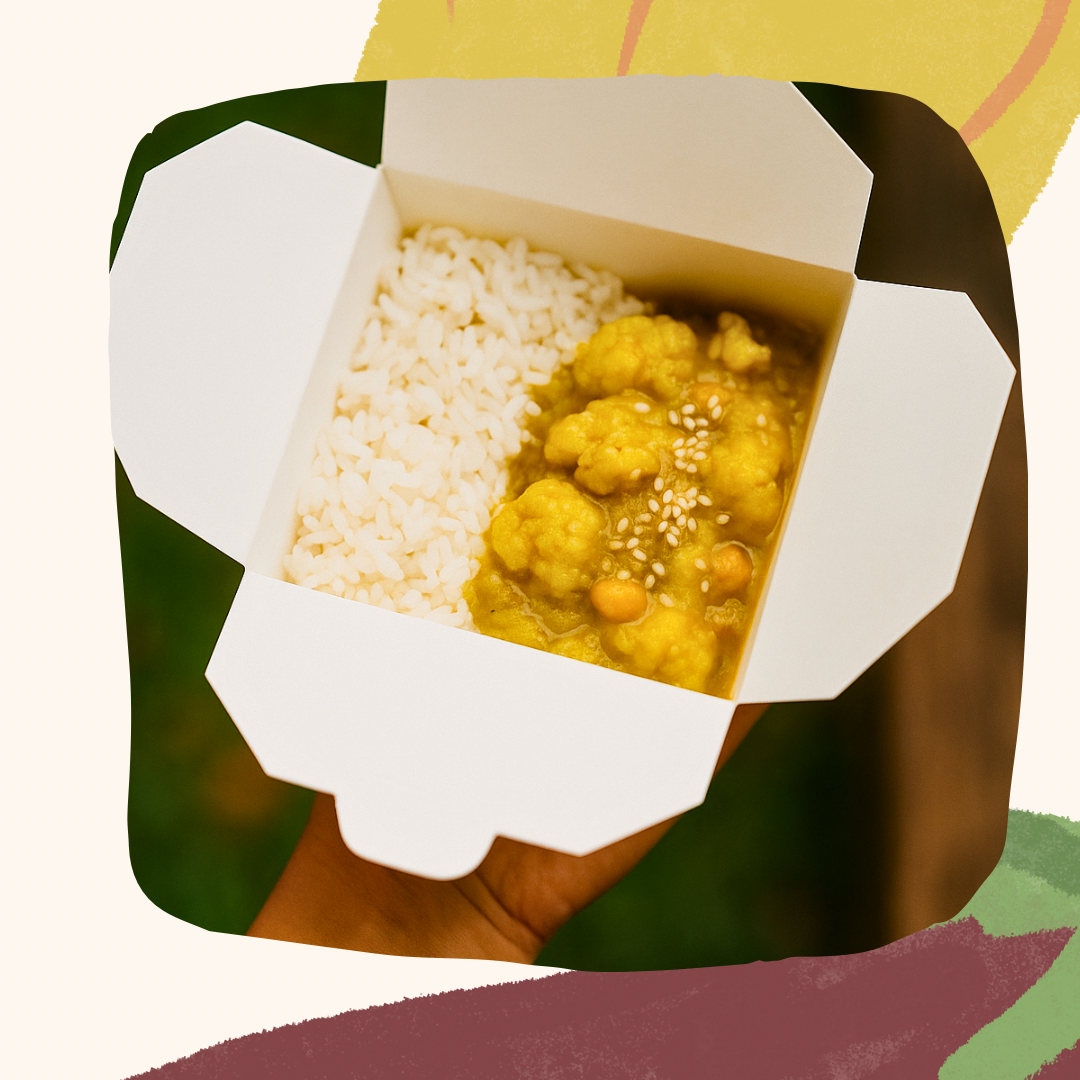 NOVO - Caril de couve flor, castanha de caju e espinafre com arroz branco (vegan)