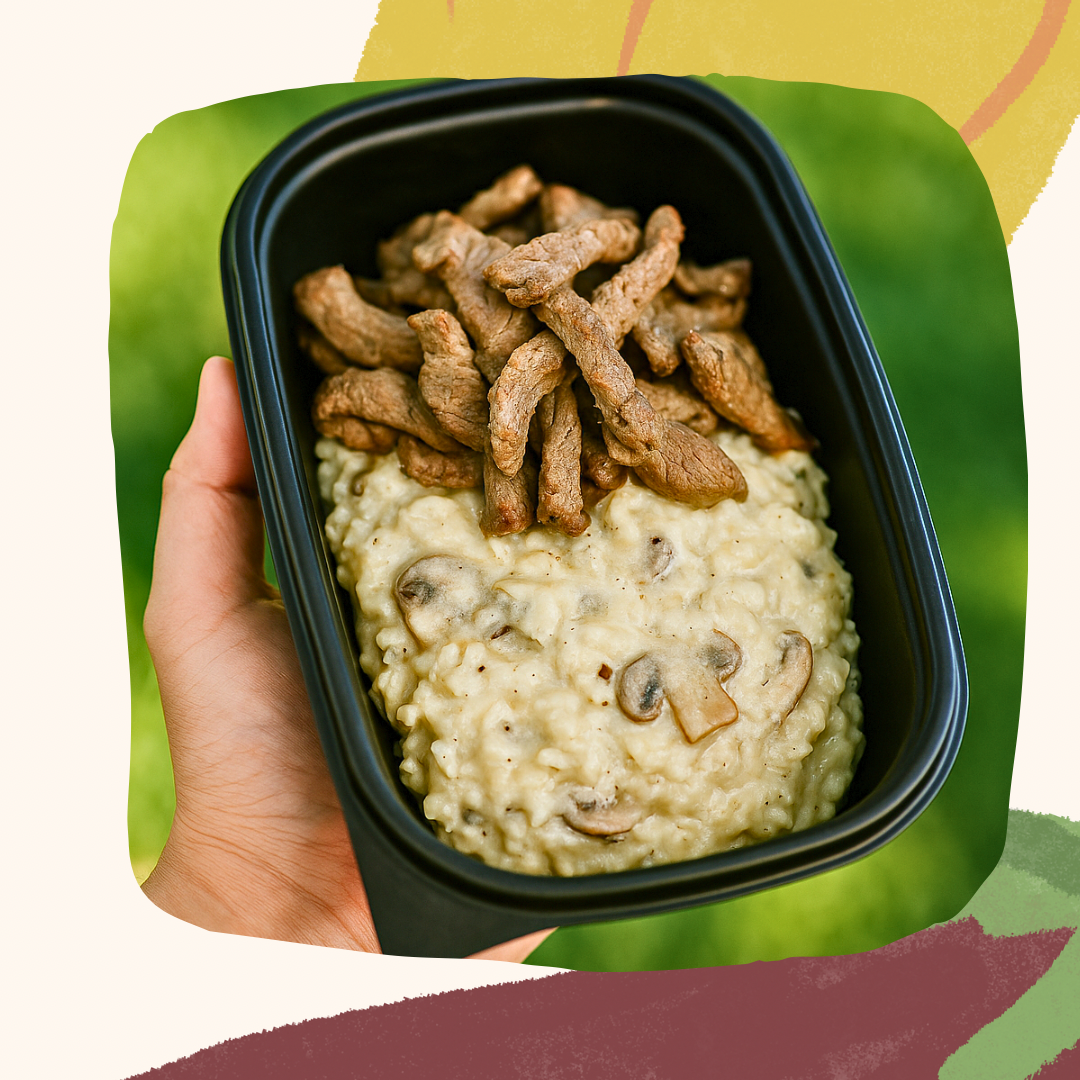 Risoto de cogumelos selvagens com filé mignon suíno