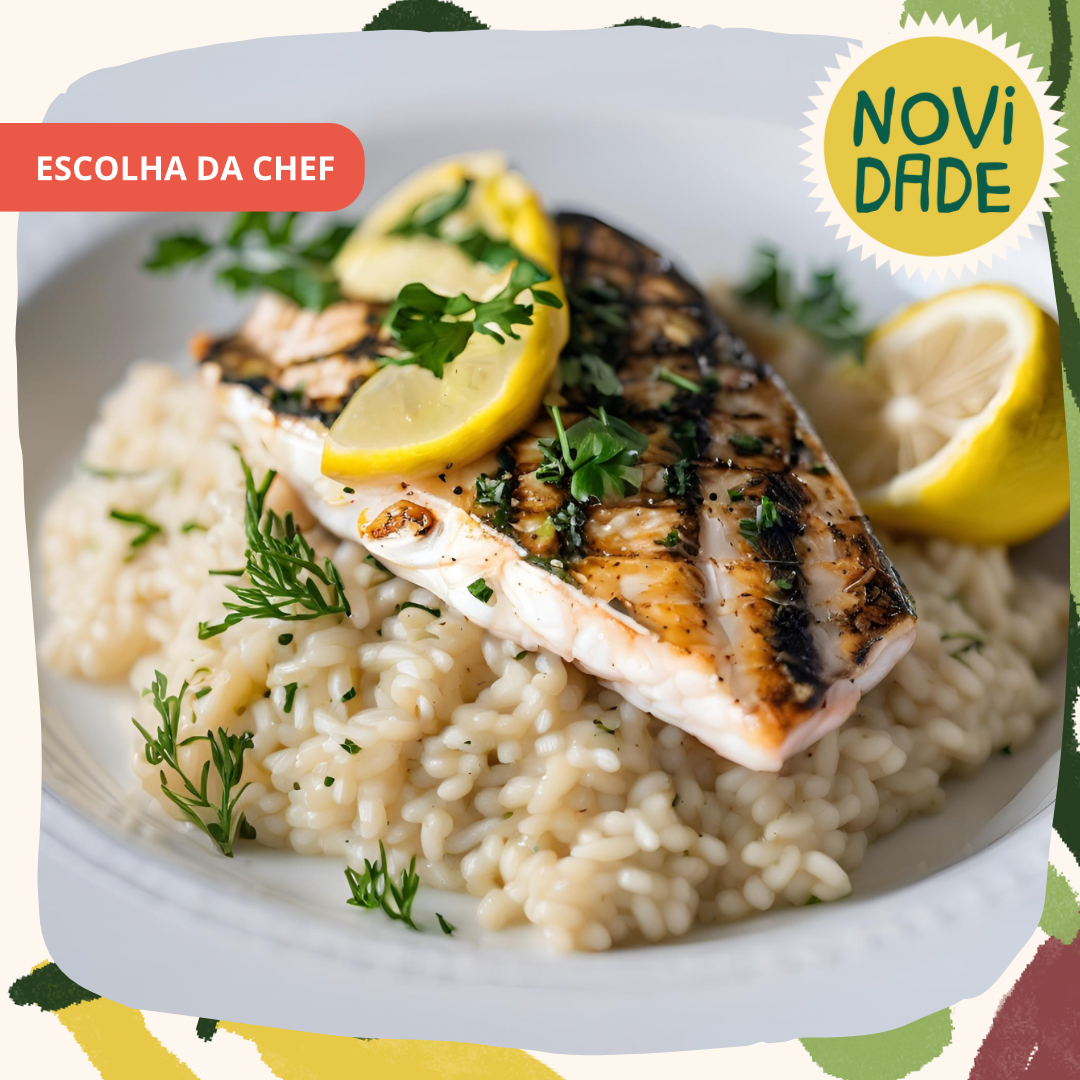 Risoto de limão da horta e parmesão com pescadinha assada