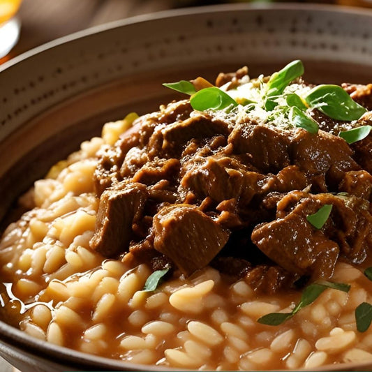 Risoto de Parmesão com Ragu de carne ao molho de cerveja Stout