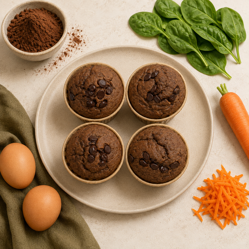 Muffin de cacau, tâmaras e banana (4 unid)
