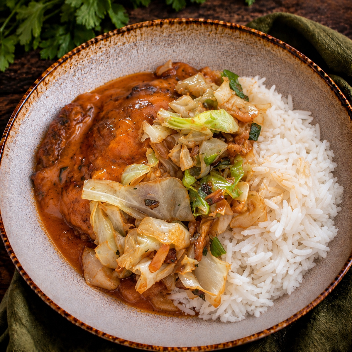 Frango ao molho coreano Gochujang, vegetais e arroz