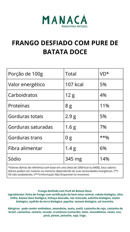 Frango desfiado com puré de batata doce