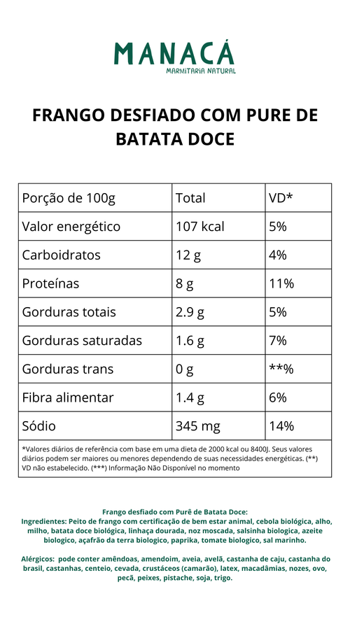 Frango desfiado com puré de batata doce XL